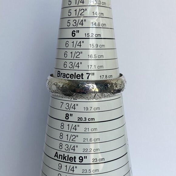 VTG Sterling Silver 925 14MM Wide Hollow Etched Scroll Round Bangle Bracelet 7" - Picture 9 of 16